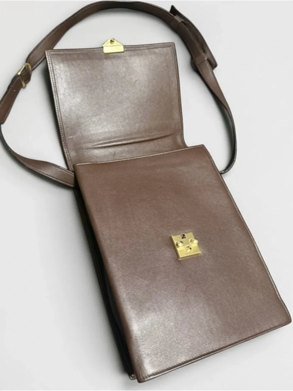 Givenchy Taupe Brown Leather Messenger Bag with Gold Hardware